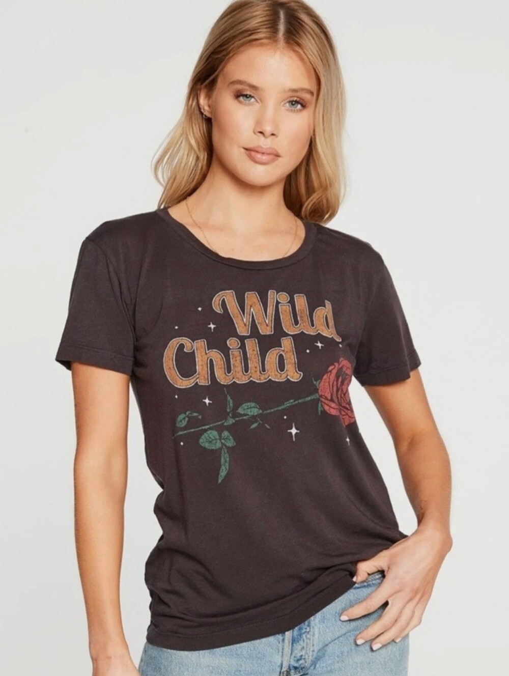 NWT Chaser Small Wild Child Tee In Vintage Burnout Black